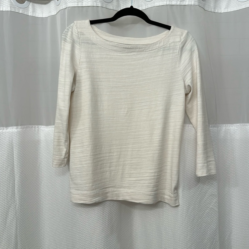 Off White Loft Boat Neck 3/4 Length Sleeve Blouse Top